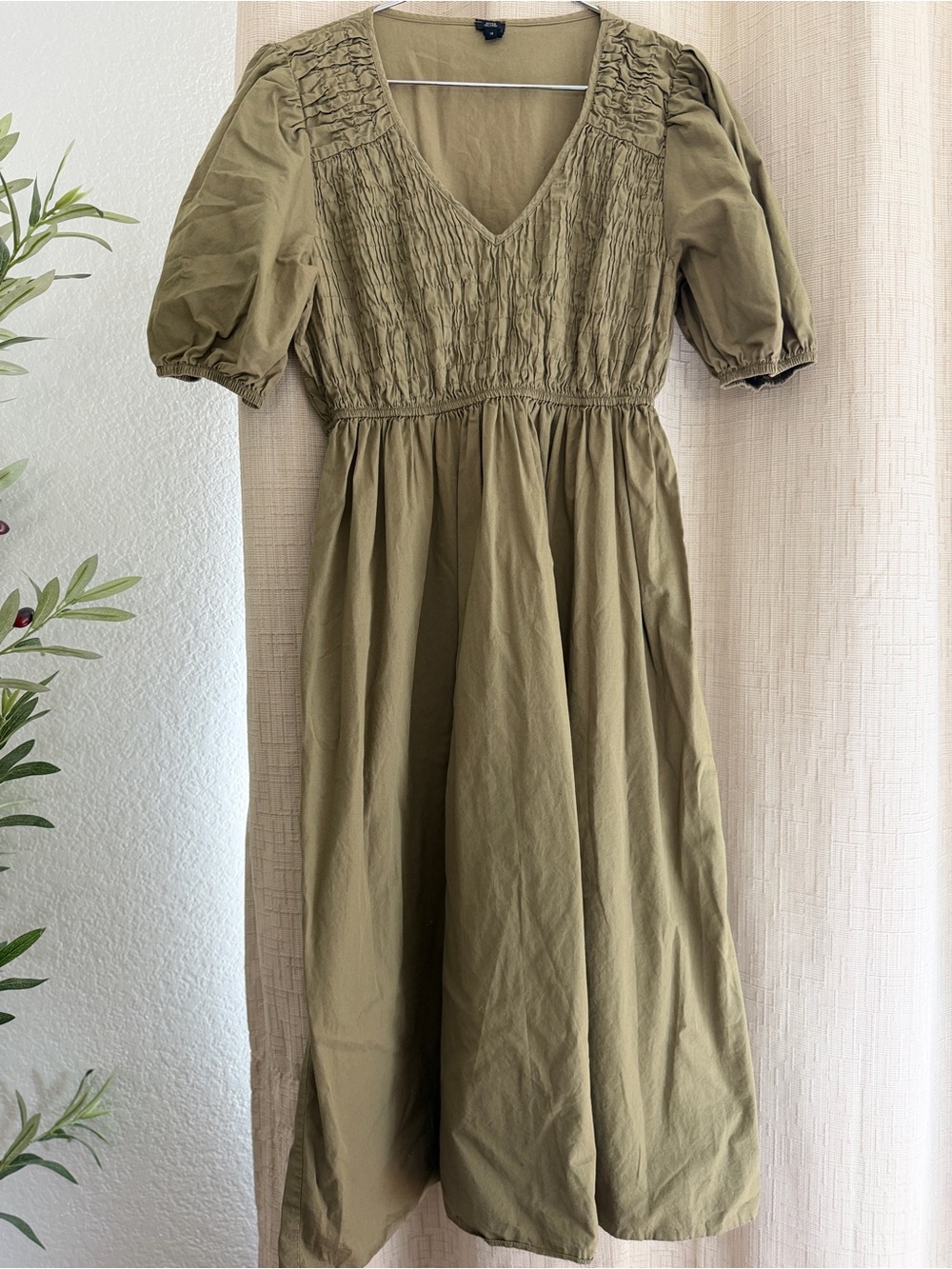 River Island Olive Green Smocked Midi Dress